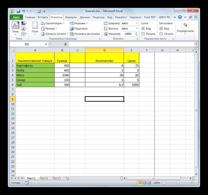 Разрывы стираниц убраны в Microsoft Excel