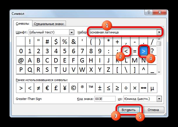 Окно символов в программе Microsoft Excel