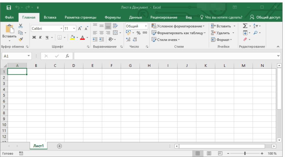 новый лист в Excel
