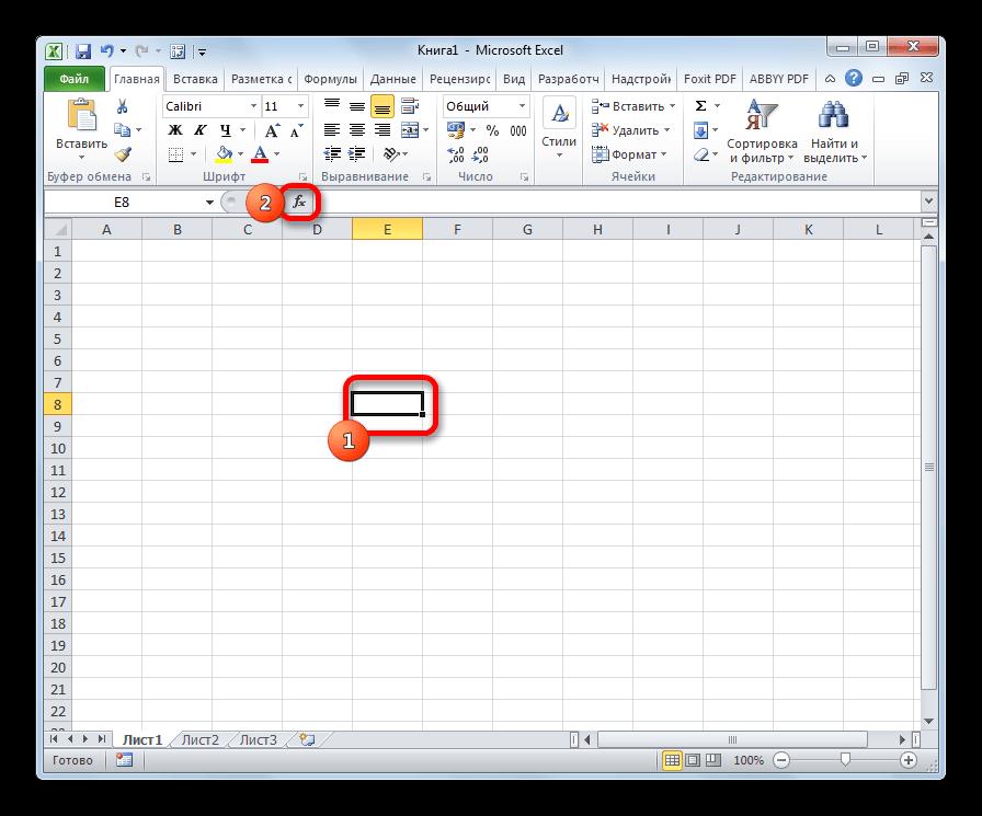 Перемещение в мастер функций в Microsoft Excel