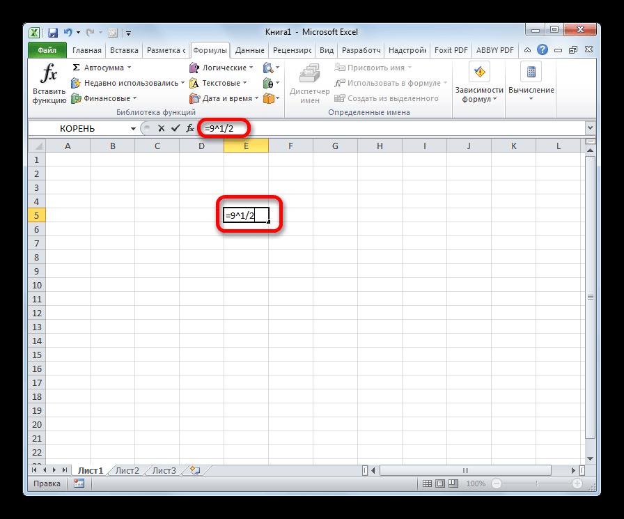 Извлечение квадратного корня в Microsoft Excel