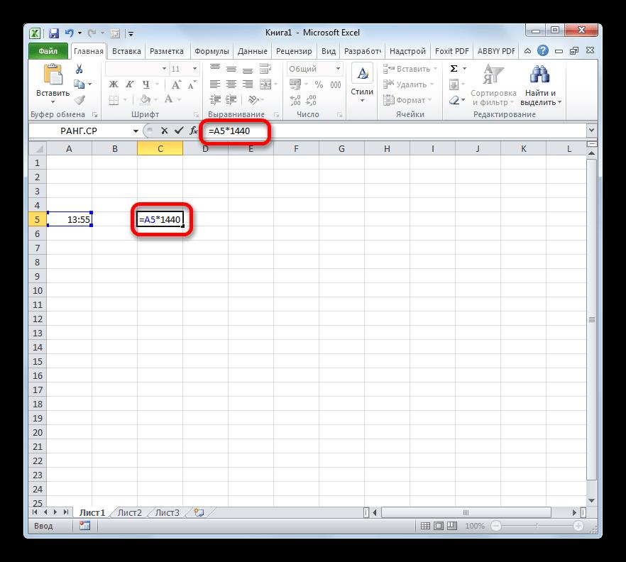 Формула преобразования времени в Microsoft Excel