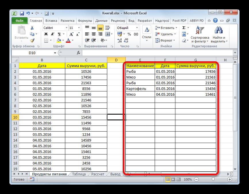 Выборка сделана в Microsoft Excel
