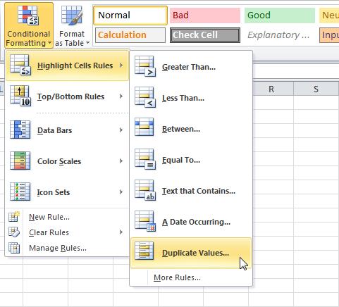Выделение дубликатов в Excel