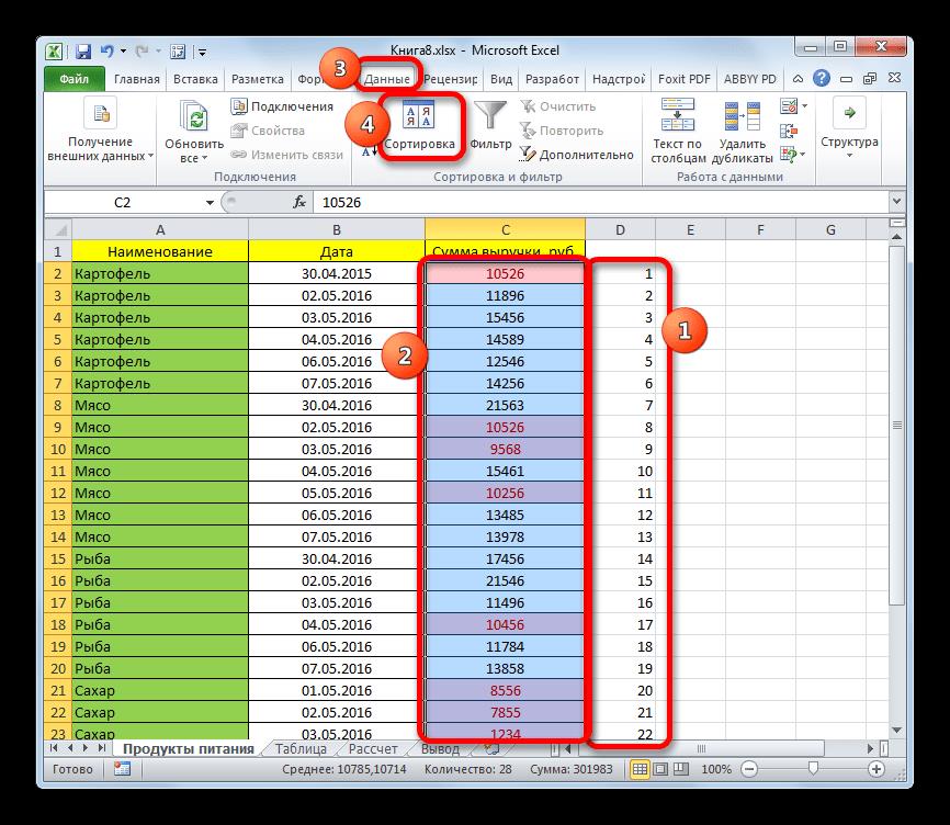Запуск окна сортировки в Microsoft Excel