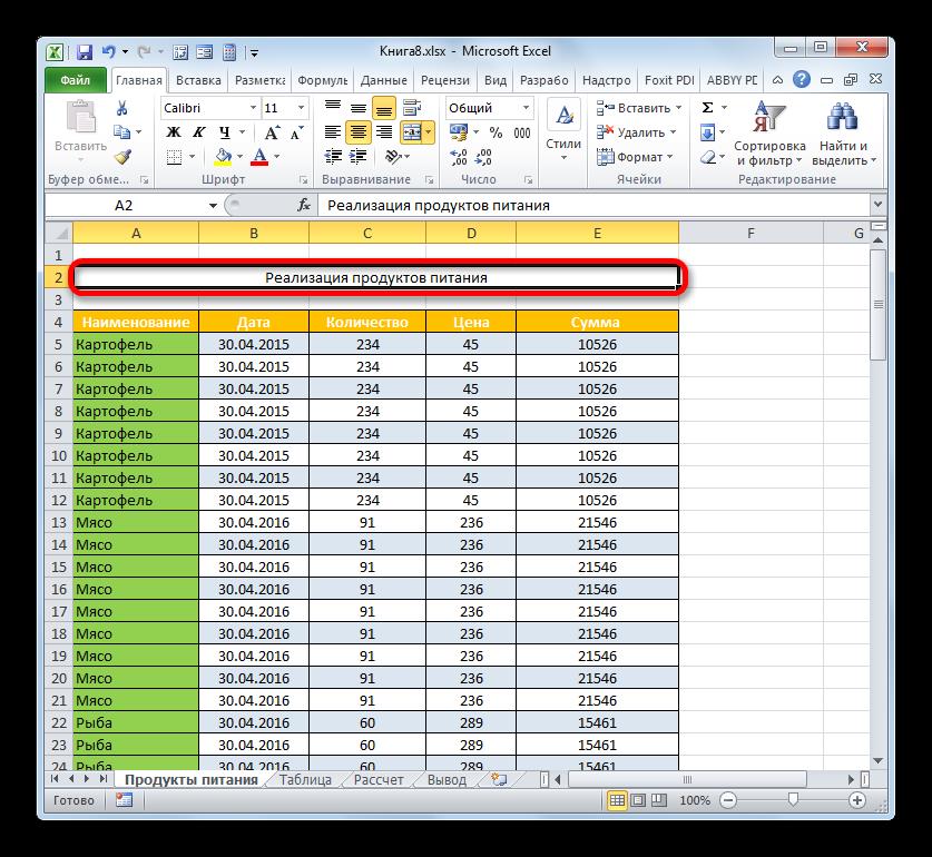 Ячейки объединины в Microsoft Excel