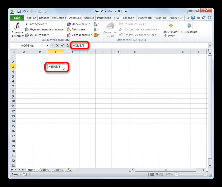Формула деления в Microsoft Excel