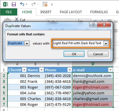 Автоматическое выделение дубликатов в Excel