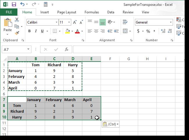 Транспонирование в Excel