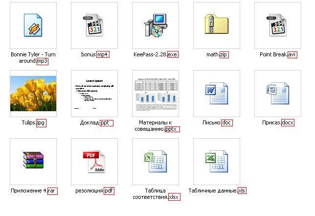 Расширения файлов в Windows XP