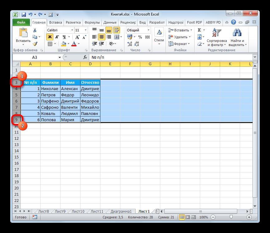 Выделение диапазона вторым способом в Microsoft Excel