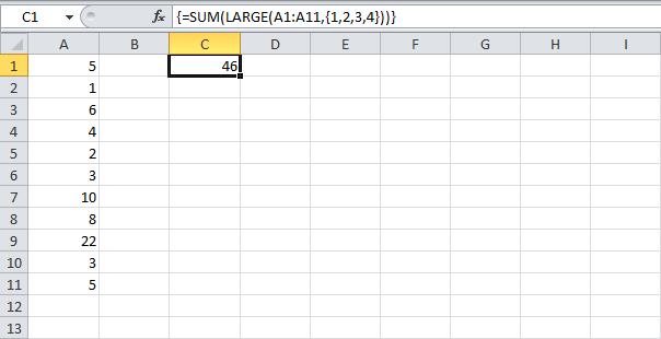Суммирование наибольших чисел в Excel