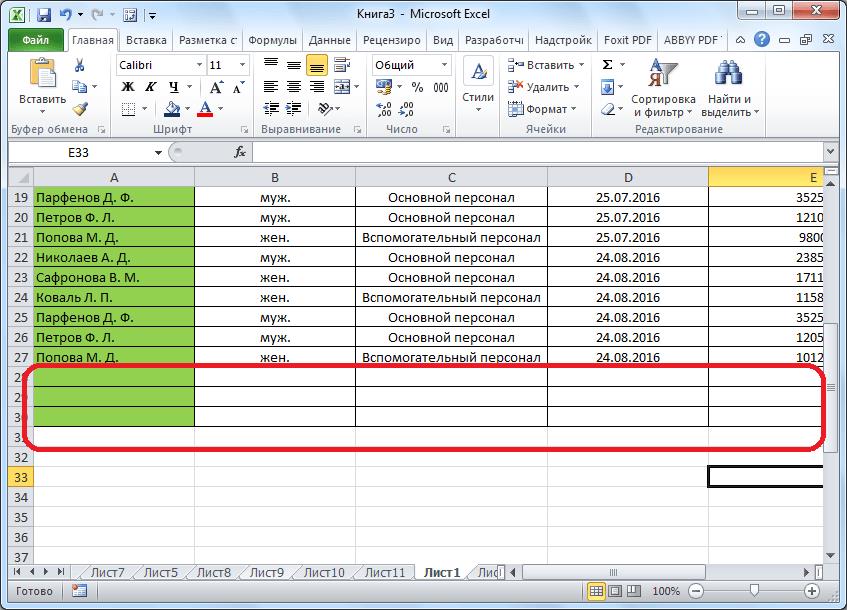 Ячейки очищены в Microsoft Excel
