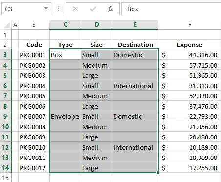 Заполняем пустые ячейки в Excel