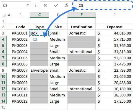 Заполняем пустые ячейки в Excel