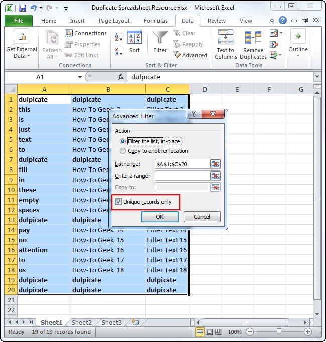 Удаление дубликатов в Excel